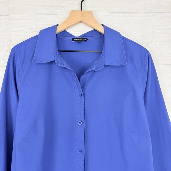 Universal Standard Cotton Poplin Shirt Dress M 18-20 Long Sleeves Blue Preppy - Picture 3 of 15